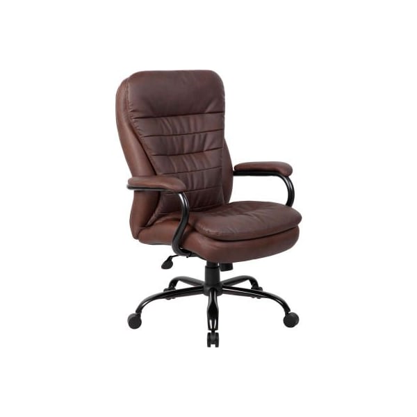 Boss Office Products Boss Big and Tall Office Chair with Arms and Pillow Top - Leather - High Back - Brown B991-BB - main